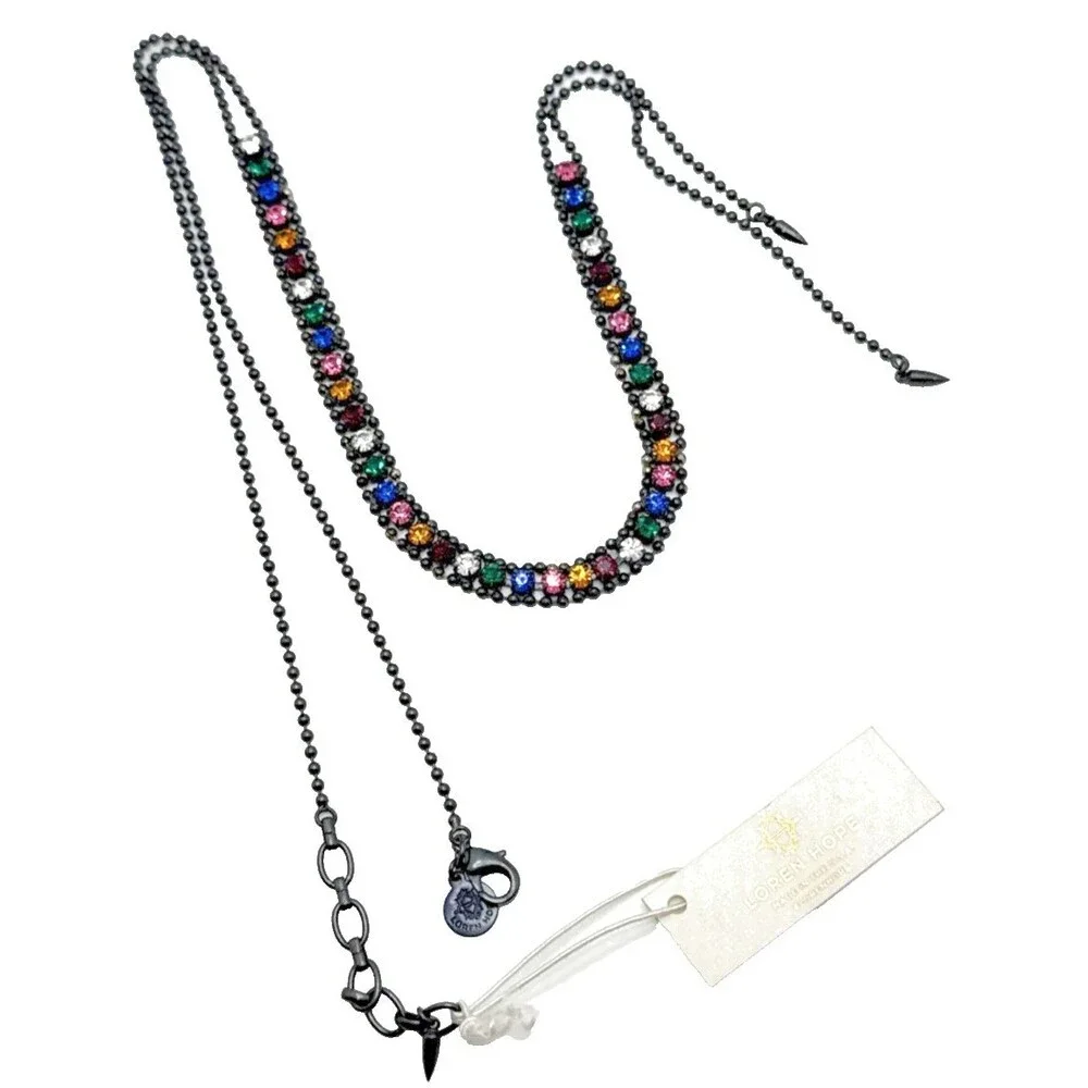 New LOREN HOPE Multicolor Crystal Rhinestone Y-Drop Necklace 18-20